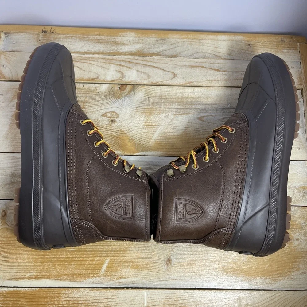 Polo Ralph Lauren Mens Claus Lace‎ Up Duck Boots Leather Sherpa Lined Size10D